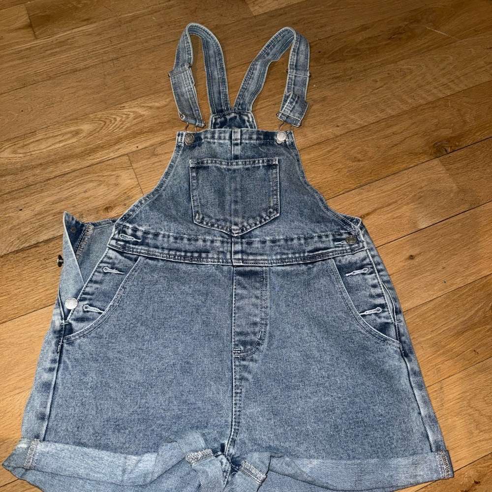 SHEIN Light Blue Denim Short Overalls